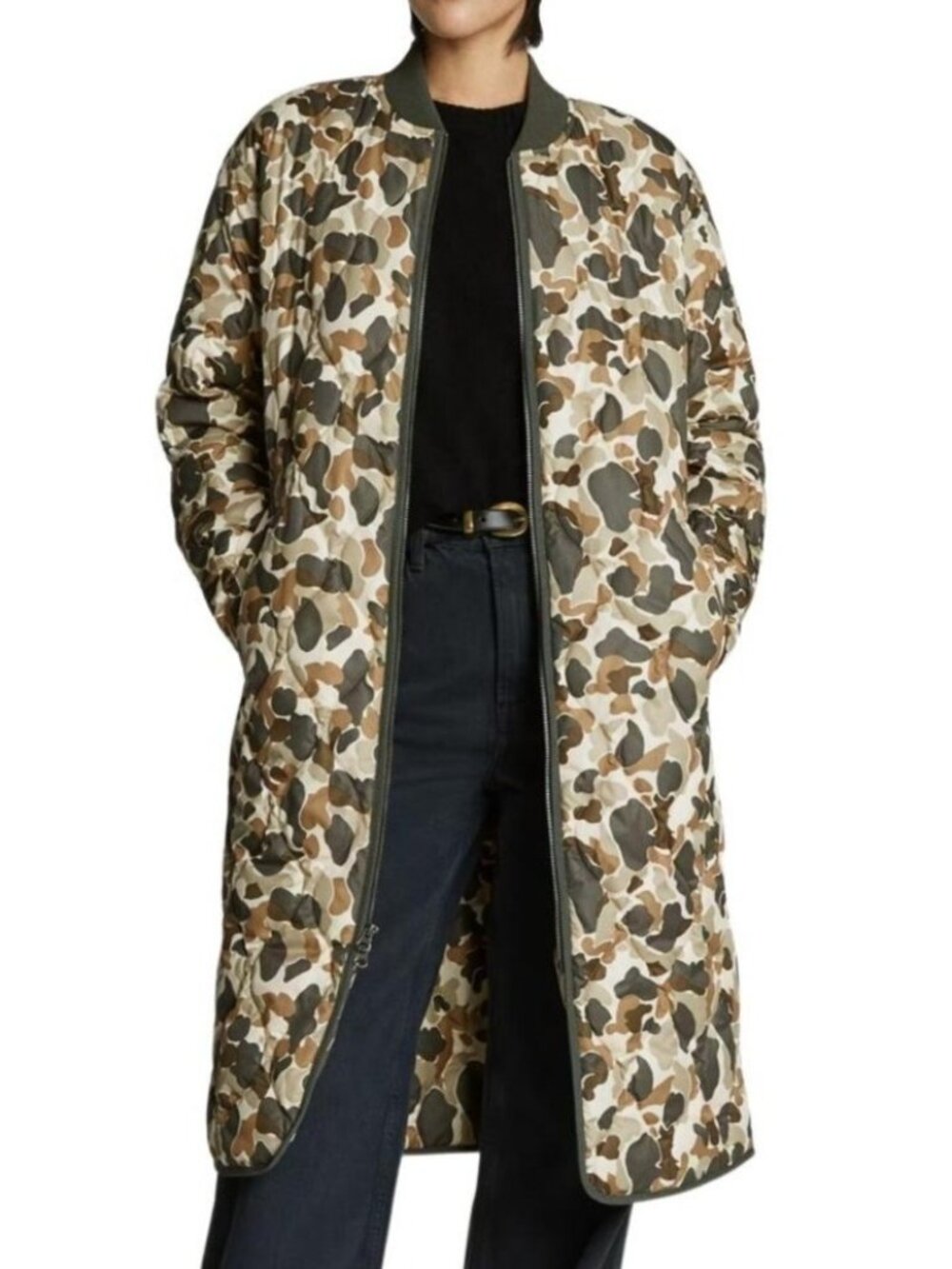 Everlane Womens Renew Long Liner Jacket~Size XXS~Biscotti Camo Puffer NWT L14 62